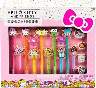 Hello Kitty & Friends Café Multi-Pen Set, 10 Pens For Kawaii Notebook, Stamps, Erasers & More Sanrio Stationery, Fun Office Supplies, Cute School Supplies, Merch