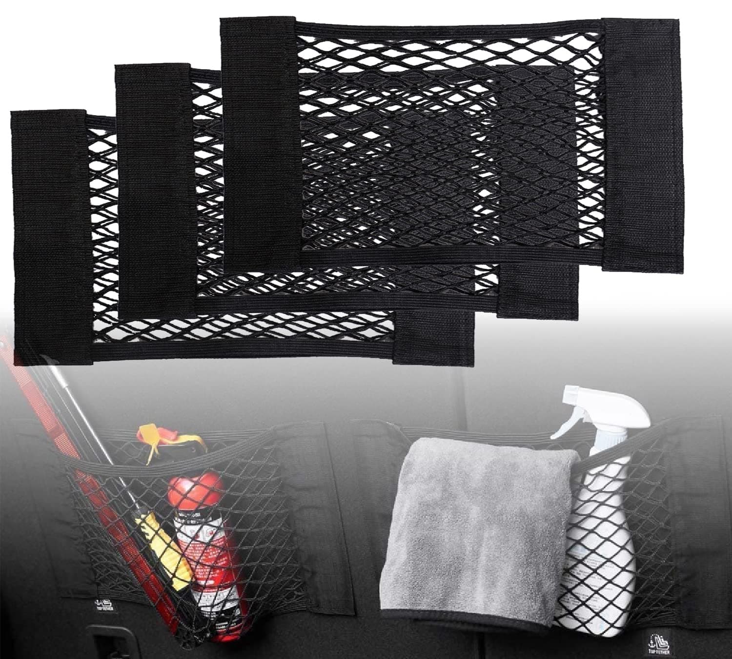 EINESIN Black Magic Adhesive Mesh Cargo Net Elastic String Net Mesh Net Pouch, Car Back Rear Trunk Seat Mesh Net for Car/Truck/Trunk