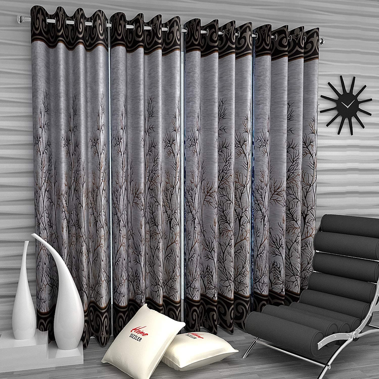 Home Sizzler 4 Piece Elegant Panel Eyelet Polyester Door Curtains - 7 Feet, Brown