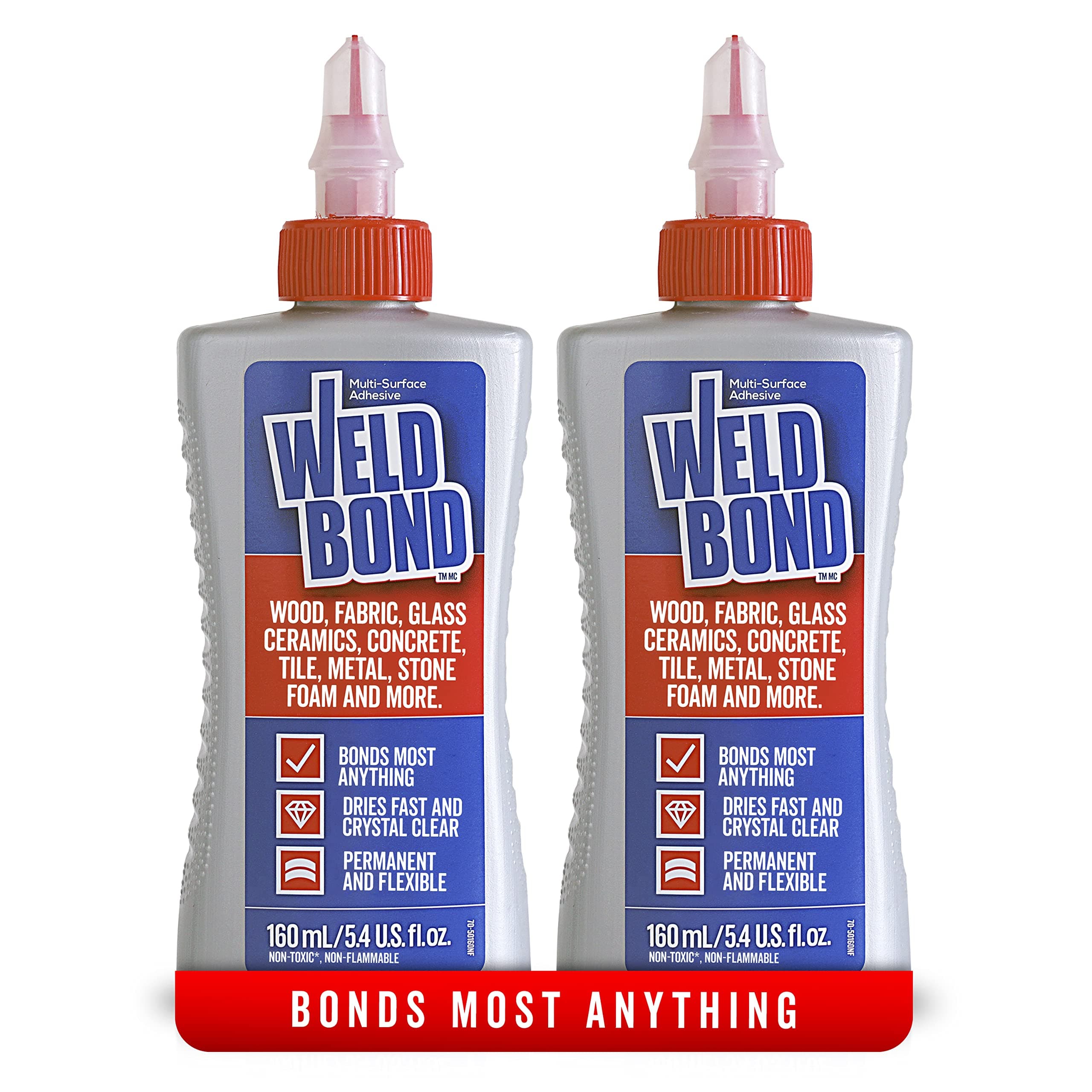 Weldbond Multi-Surface Strong Glue – Fast Drying Glue for Wood, Tile, Ceramic, Pottery, Glass, Metal & More – Heavy Duty Adhesive for Mosaic, Crafts, Wood Working & Repairs – 5.4oz (160ml), 2 Pack