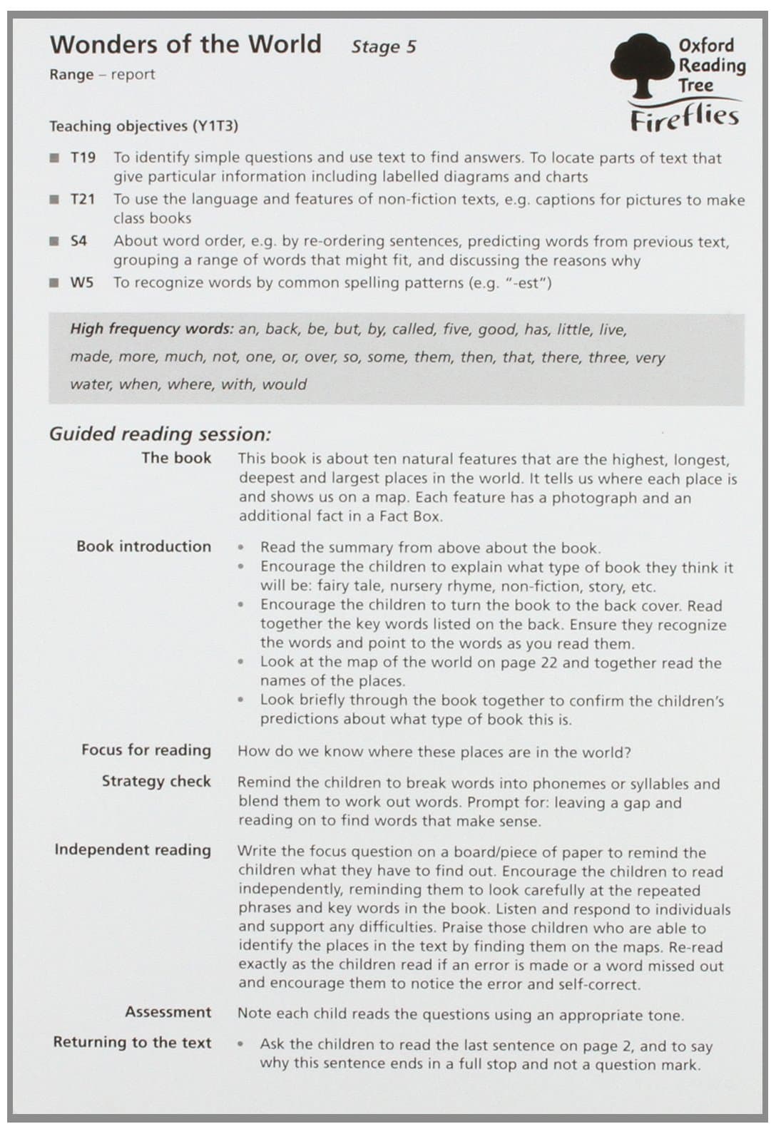 Oxford Reading Tree: Stage 5: Fireflies: Guided Reading Cards