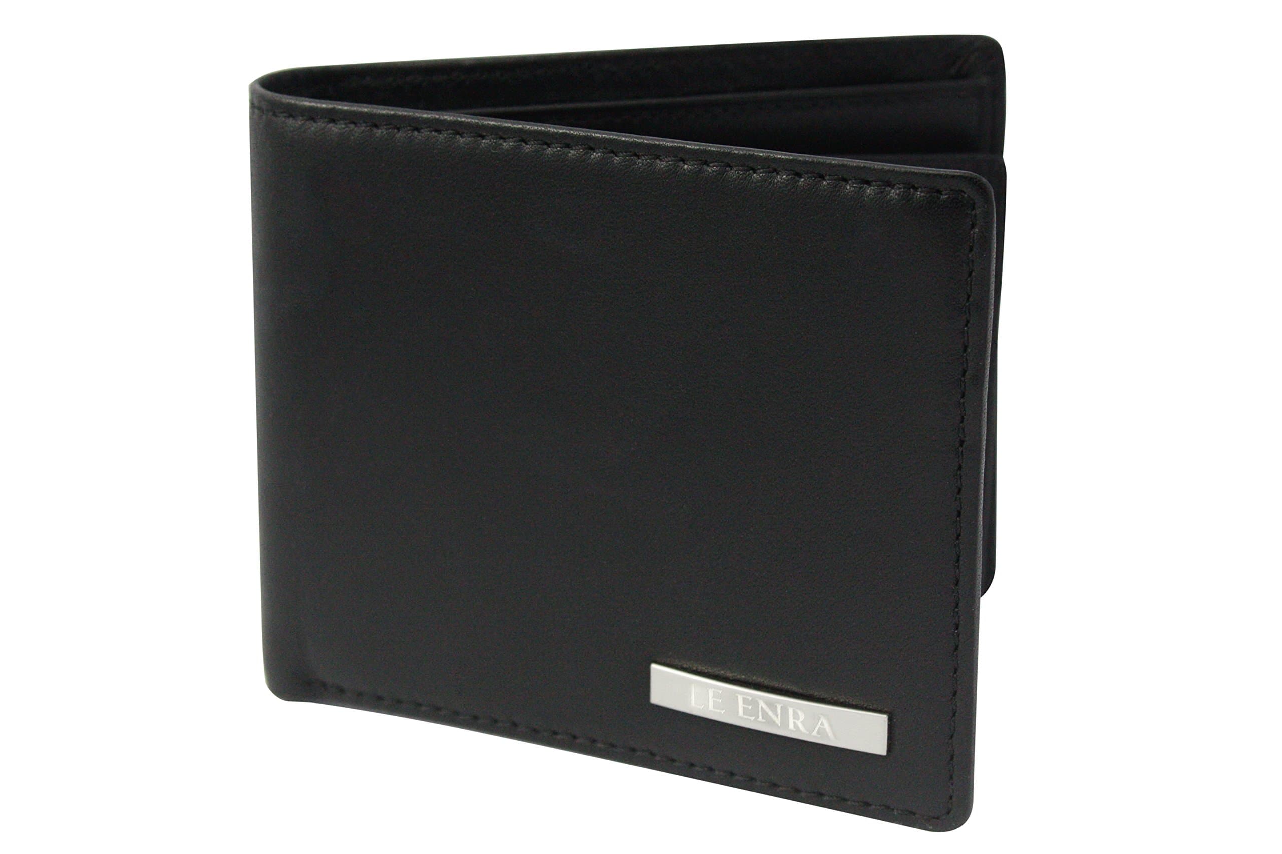 LE ENRA RFID-Blocking Wallet - Slim Leather Wallet with Style, Protects Your Identity, with 2 Bill Slots, 11 Card Slots, 1 Id Window, with Elegant Metal Design, Convenient to Use, & Perfect for Travel