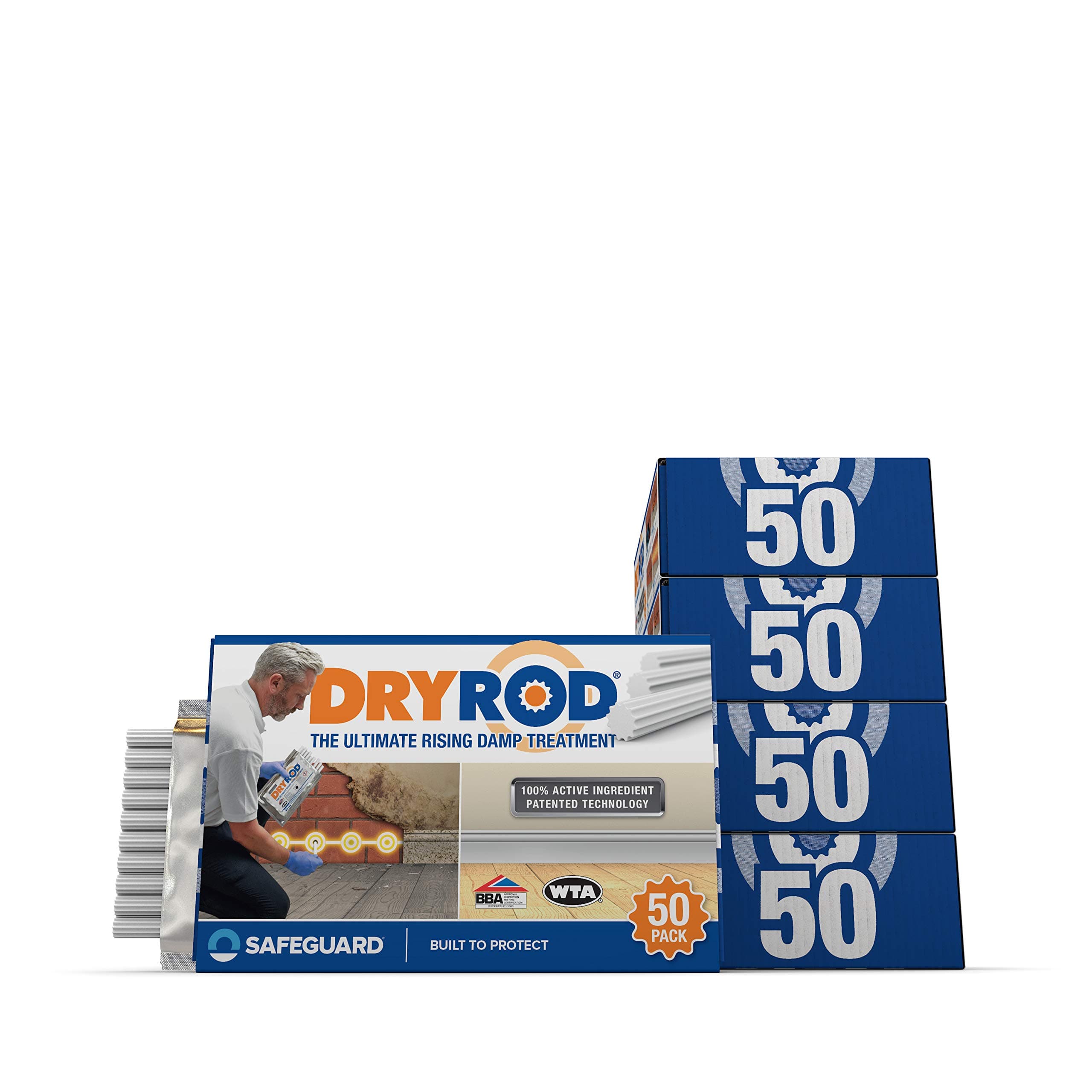 Dryrod Damp Proofing Rods (50 Pack x 5) - BBA-Approved Rising Damp Treatment, Stronger Than DPC Injection Creams. Coverage 30m