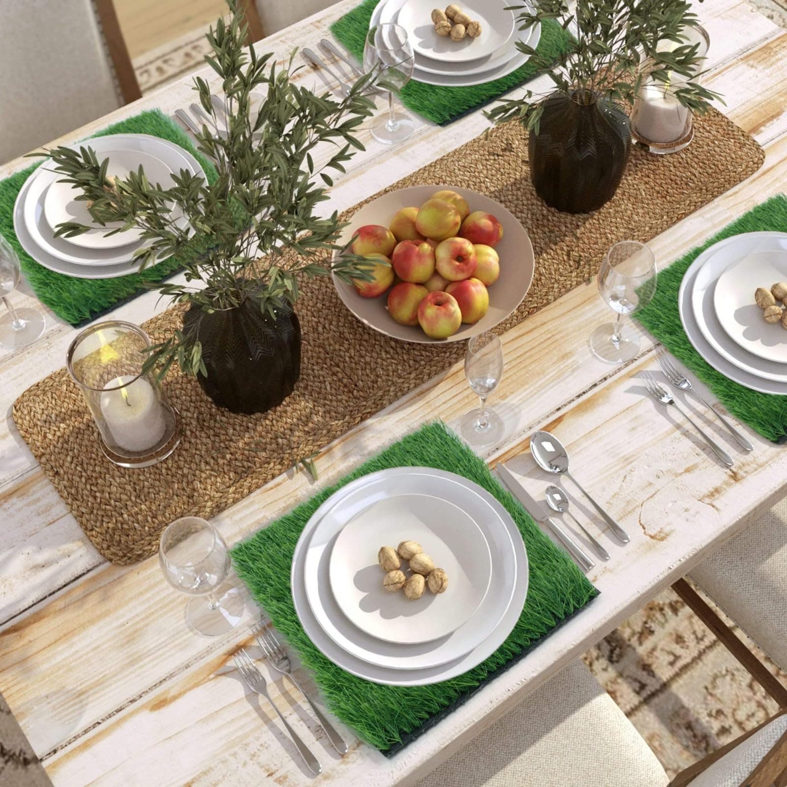 The Home Talk Artificial Grass Placemat Set Eco-Friendly Dining Table Accessories for Stylish & Sustainable Tablescapes (Pack of 4) - 30x30 cm