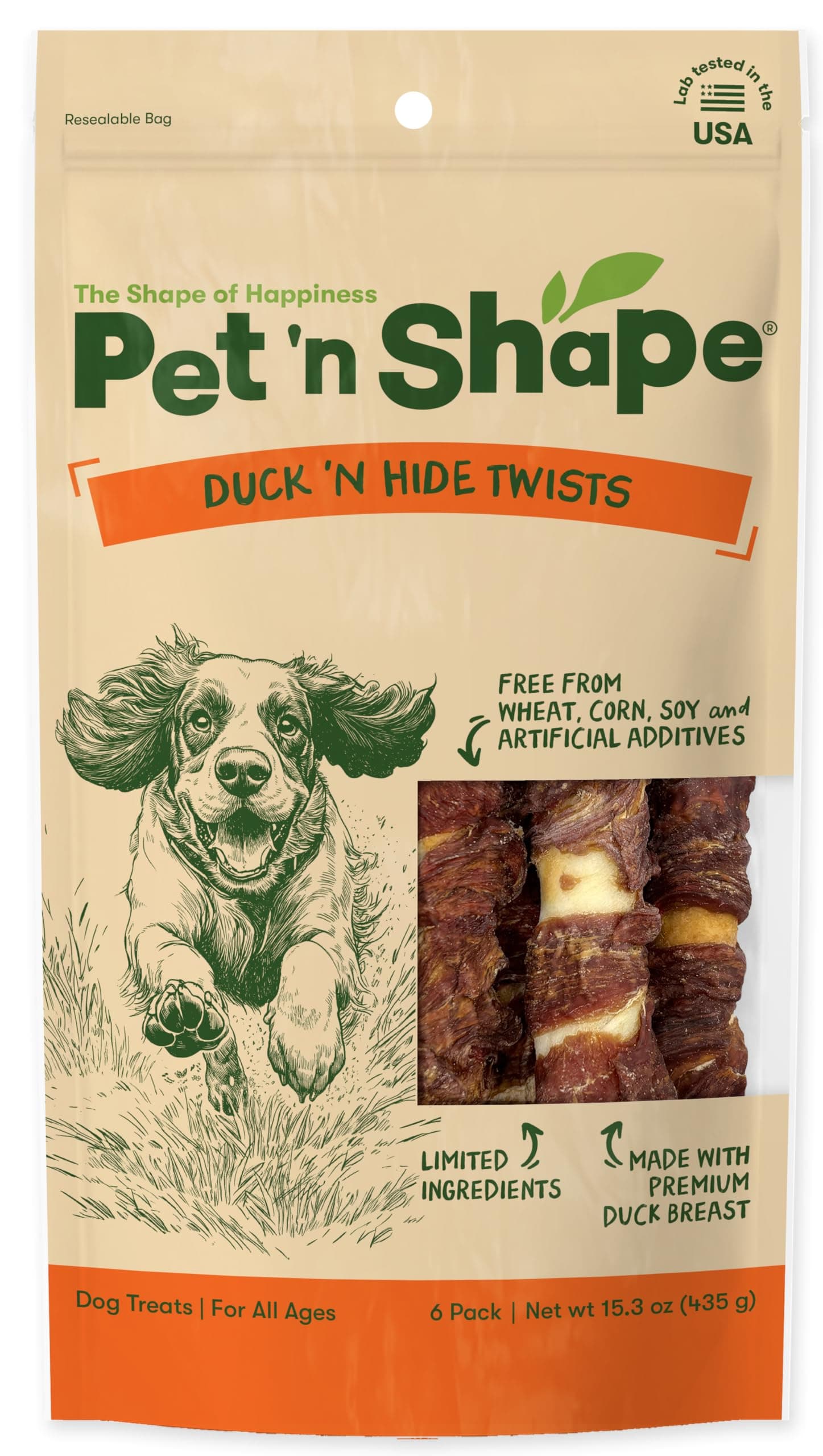 Pet 'n Shape Duck 'n Hide Twist - Duck Wrapped Rawhide Natural Dog Treats, Large, 6 Count