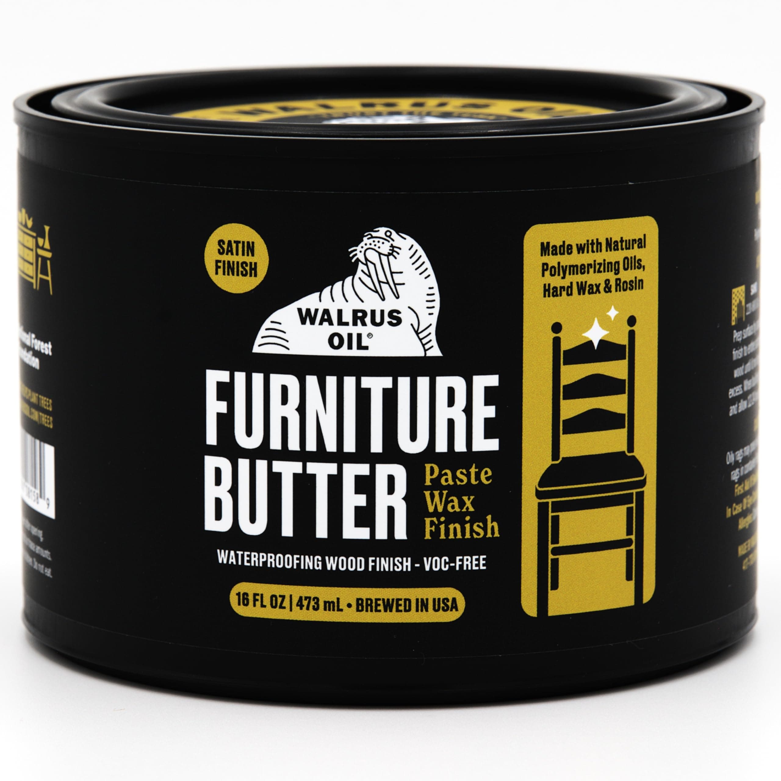 Furniture Butter, Paste Wax Wood Finish. 100% Natural, VOC-Free. 16 oz