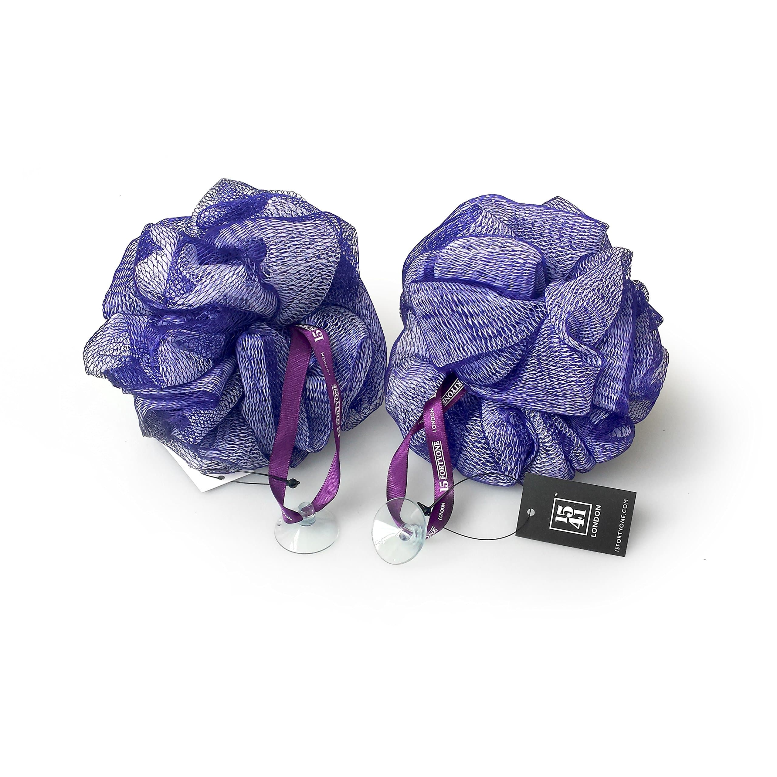 1541 London Exfoliating Bath & Shower Body Puff/Scrunchie/Buffer TWIN PACK (Aubergine)